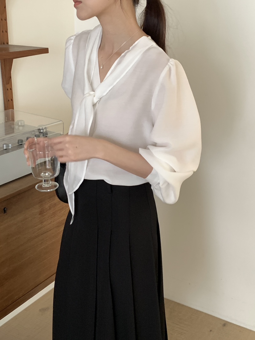 FRILL-T/DADA韓國直郵女裝新品職業時尚真品襯衫蕾絲衫V領FRILL-T/DADA襯衫/蕾絲衫