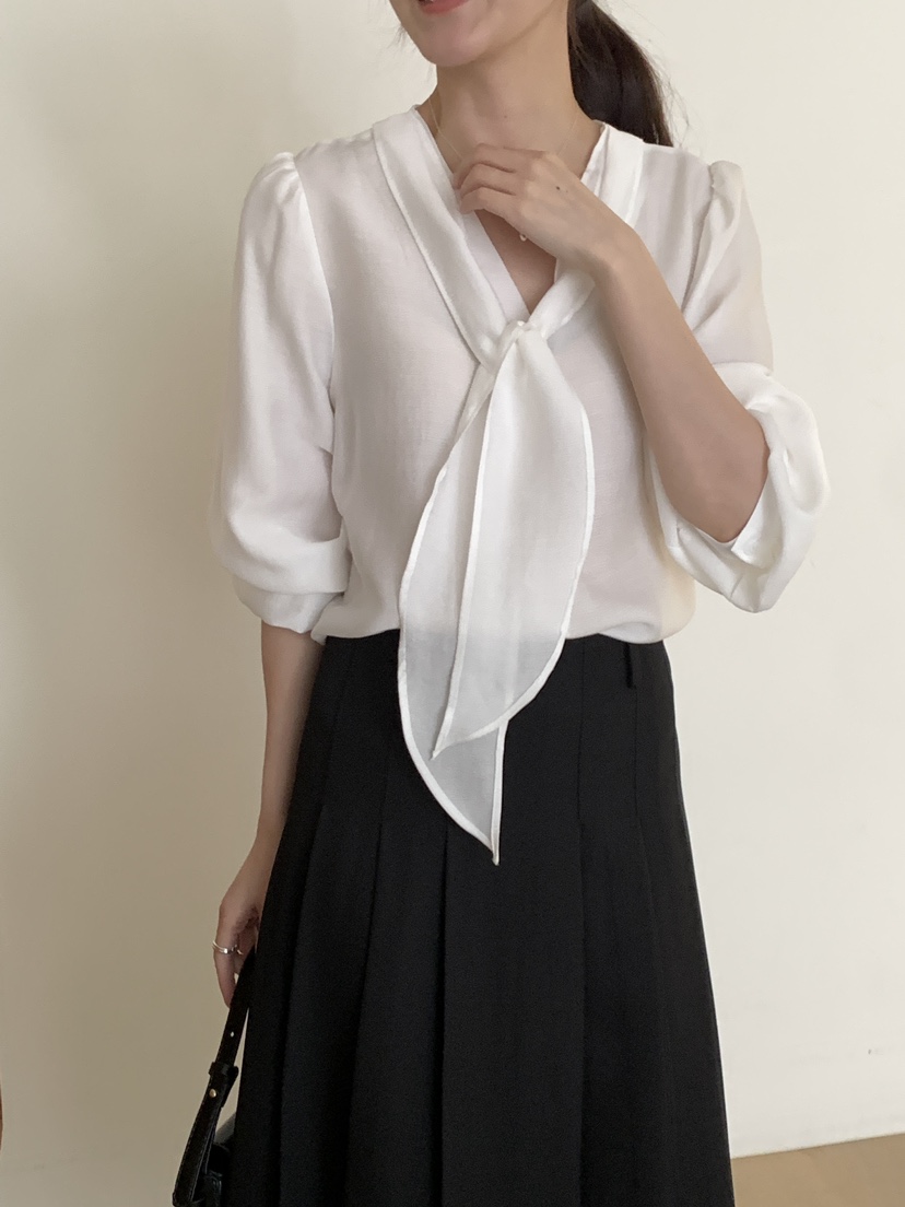 FRILL-T/DADA韓國直郵女裝新品職業時尚真品襯衫蕾絲衫V領FRILL-T/DADA襯衫/蕾絲衫圖色2