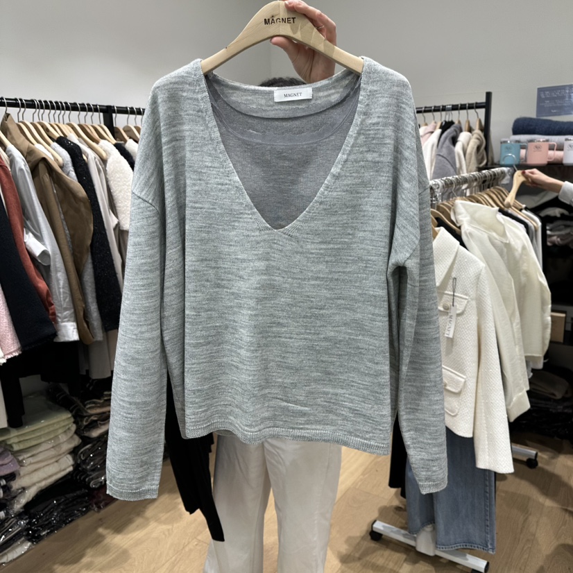 M.G.N韓國代購女士新款26春夏推薦休閑針織衫不含內搭V領MAGNET針織衫圖色2