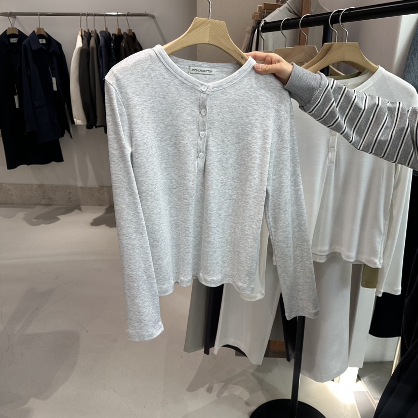 ANDMORE BUTTON東大門代購女裝新品人氣時尚長袖T恤紐扣ANDMORE BUTTON長袖T恤圖色3