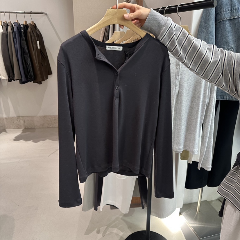 ANDMORE BUTTON東大門代購女裝新品人氣時尚長袖T恤紐扣ANDMORE BUTTON長袖T恤圖色4