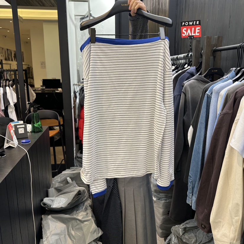 LE ETOILE東大門實拍女士新款時尚26春季休閑長袖T恤露肩LE ETOILE長袖T恤圖色1