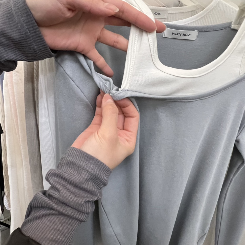 PORTS MOSS韓國直郵女士新品熱賣時尚26春季長袖T恤假兩件PORTS MOSS長袖T恤