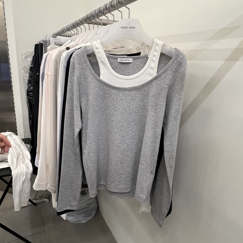 PORTS MOSS韓國直郵女士新品熱賣時尚26春季長袖T恤假兩件PORTS MOSS長袖T恤圖色1
