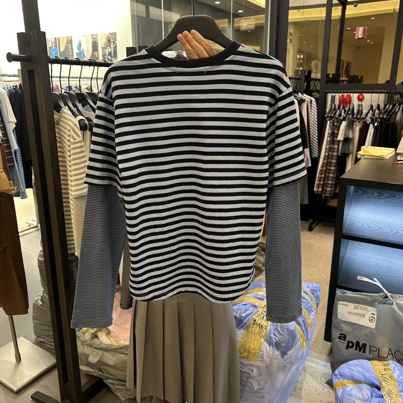 LE ETOILE東大門實拍女士新款26春季休閑長袖T恤假兩件雙層LE ETOILE長袖T恤