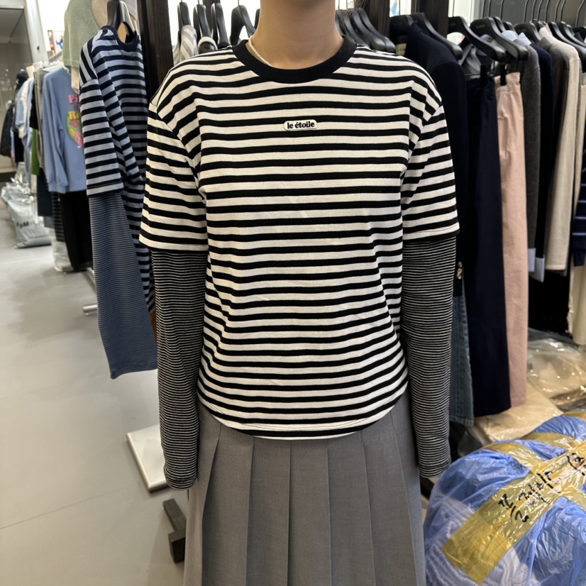 LE ETOILE東大門實拍女士新款26春季休閑長袖T恤假兩件雙層LE ETOILE長袖T恤圖色1
