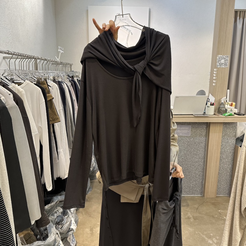 PLOVER東大門代購女士新品休閑熱賣職業時尚推薦長袖T恤披肩PLO_VER長袖T恤圖色3