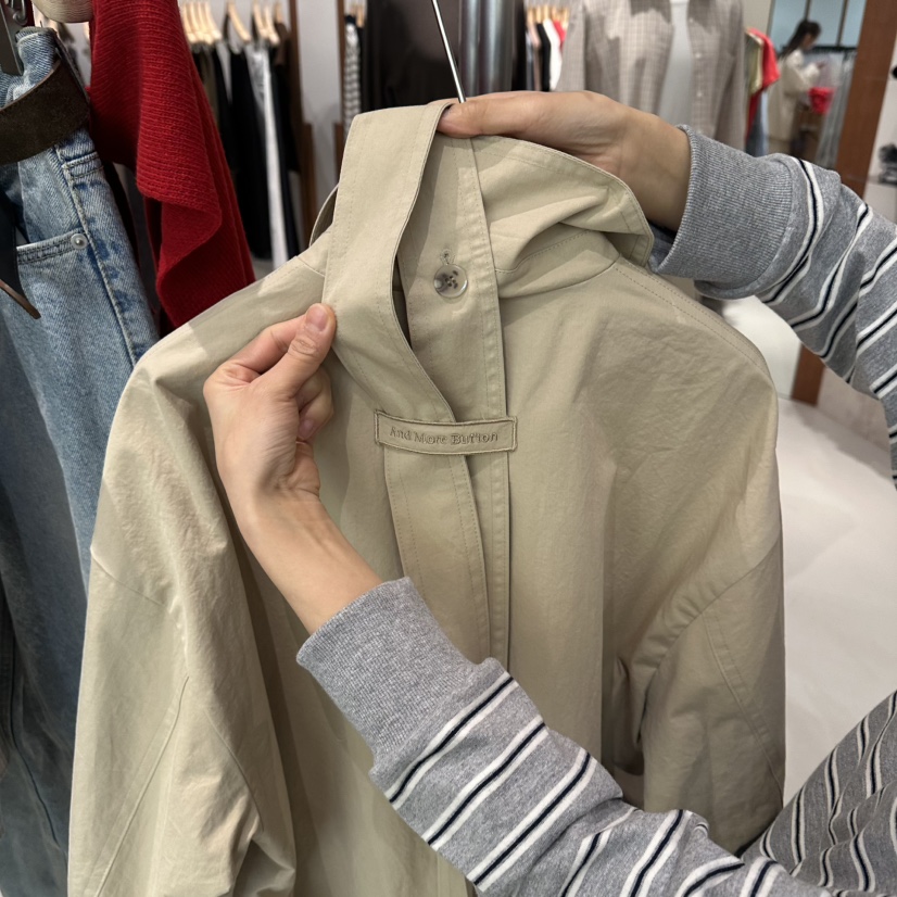 ANDMORE BUTTON東大門代購女士新品熱賣休閑長款風衣含腰帶ANDMORE BUTTON長款風衣