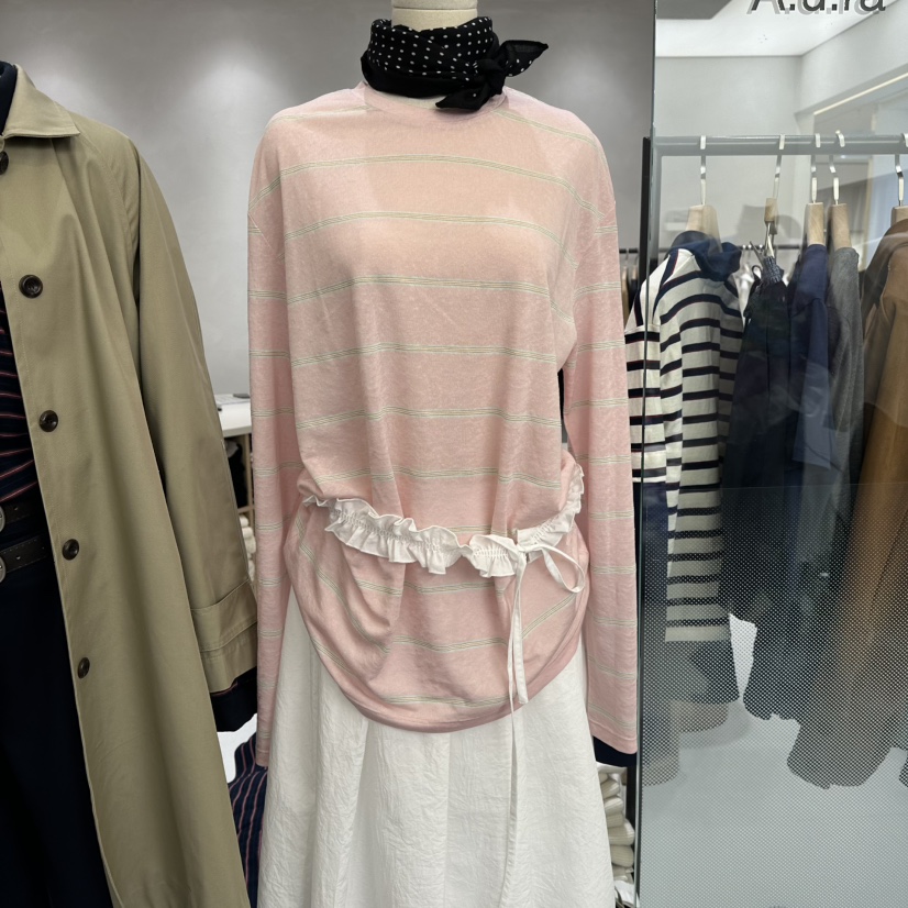 AURA東大門代購女士新品熱賣休閑職業推薦長袖T恤不含腰帶Au ra長袖T恤圖色3