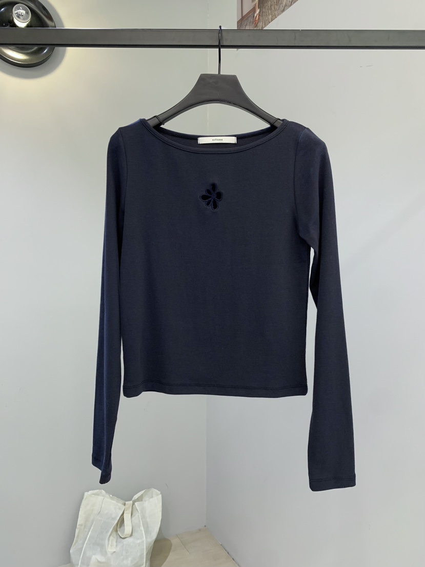 SOFTNESS東大門實拍女裝新品時尚熱賣職業休閑長袖T恤刺繡Softness/Cosmic長袖T恤圖色3深藍色