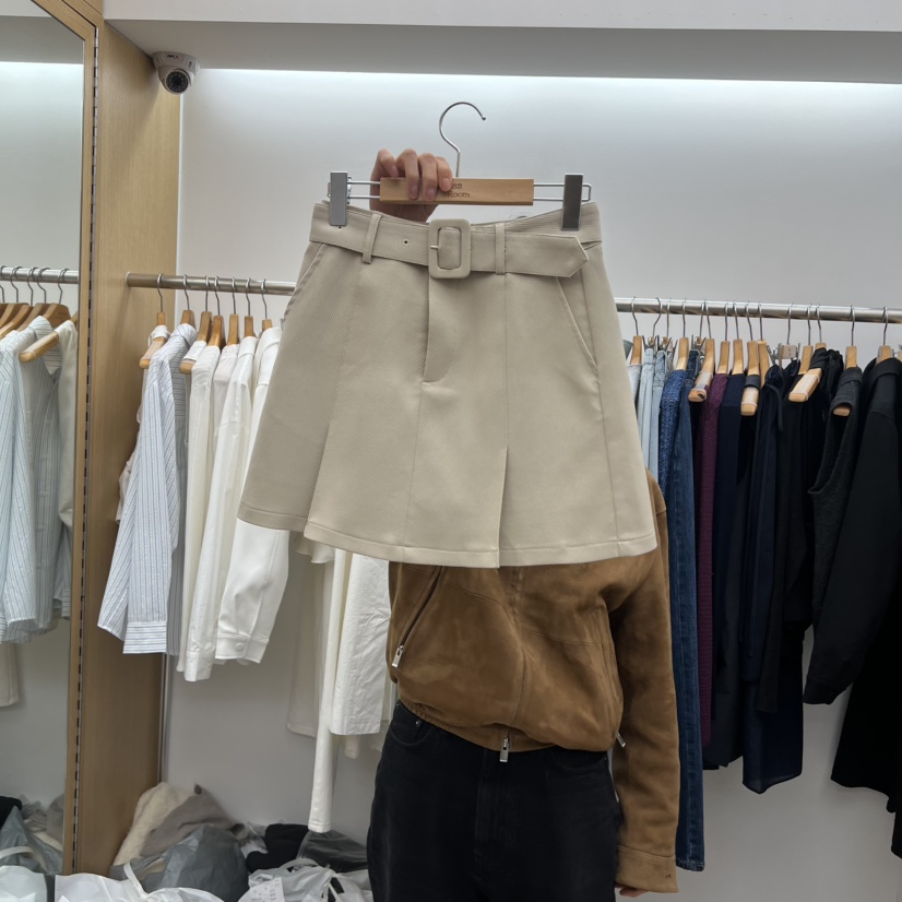 DRESS ROOM東大門實拍女士新款26春季休閑時尚短裙含腰帶DRESS ROOM短裙圖色1