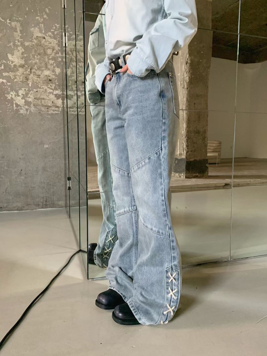 FORMAL東大門代購女士新款26春夏牛仔褲不含腰帶喇叭鏤空FORMAL牛仔褲