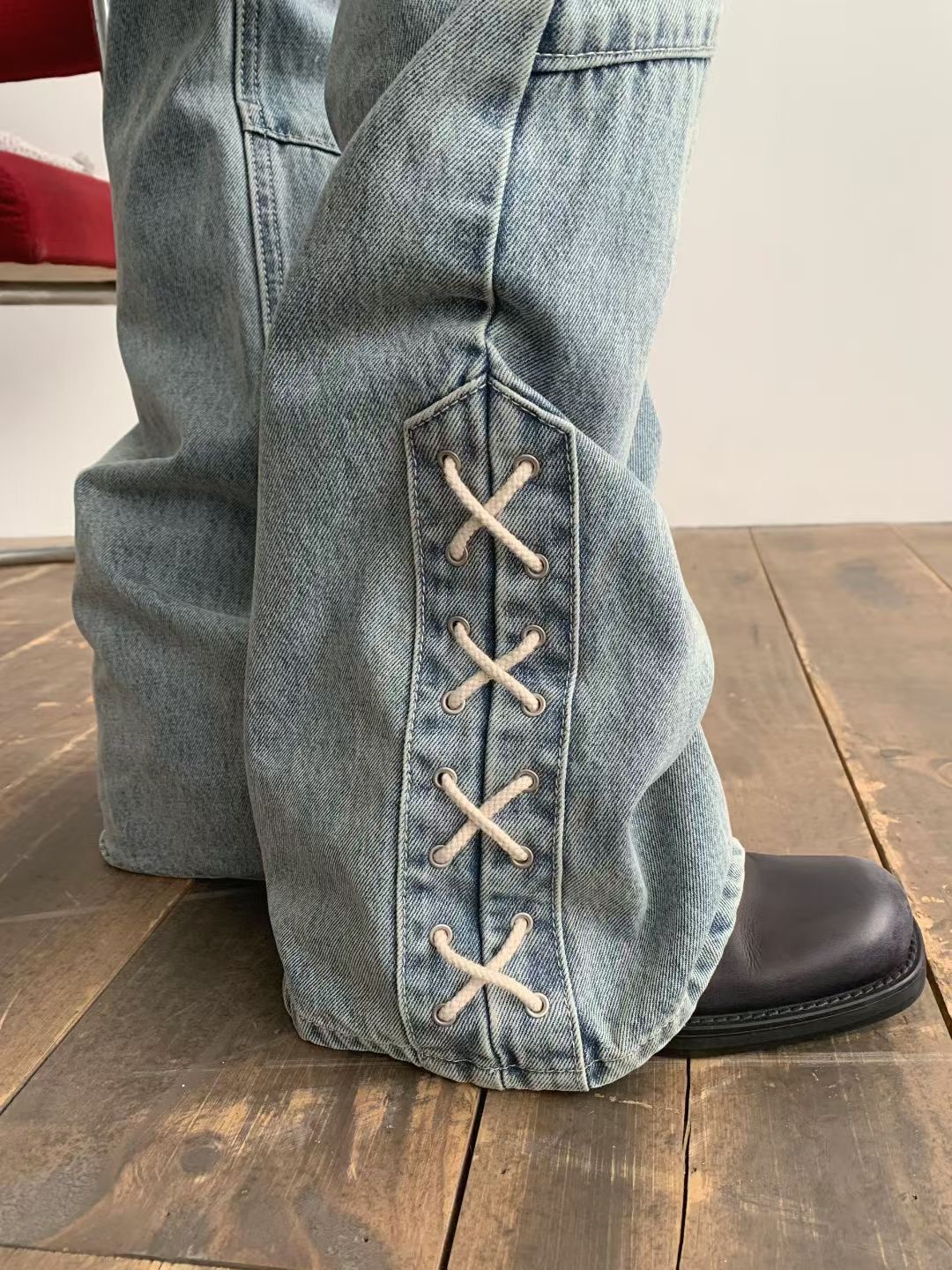 FORMAL東大門代購女士新款26春夏牛仔褲不含腰帶喇叭鏤空FORMAL牛仔褲