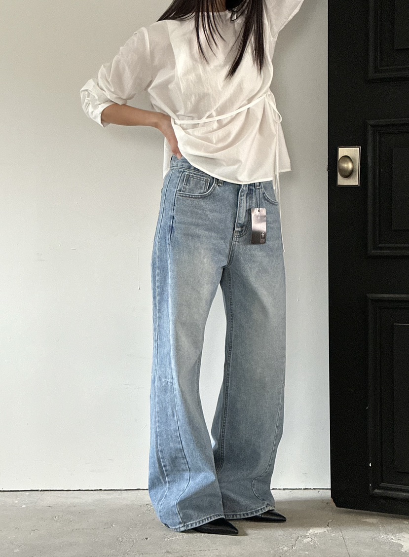 LE VASE韓國直郵女裝新品人氣休閑時尚襯衫蕾絲衫含腰繩LE VASE襯衫/蕾絲衫