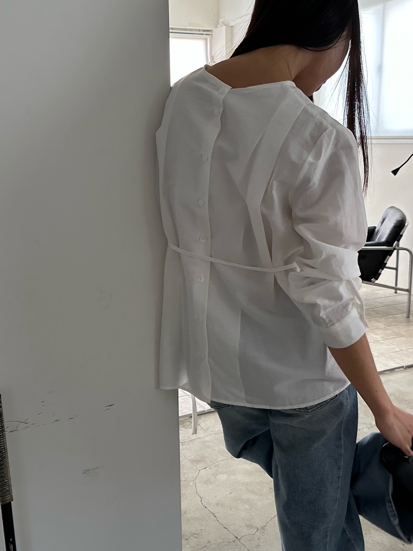 LE VASE韓國直郵女裝新品人氣休閑時尚襯衫蕾絲衫含腰繩LE VASE襯衫/蕾絲衫