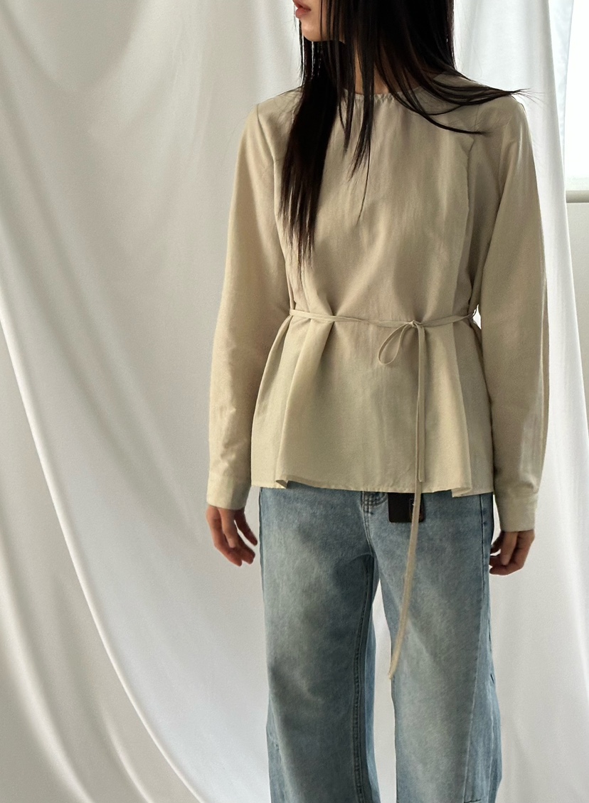 LE VASE韓國直郵女裝新品人氣休閑時尚襯衫蕾絲衫含腰繩LE VASE襯衫/蕾絲衫