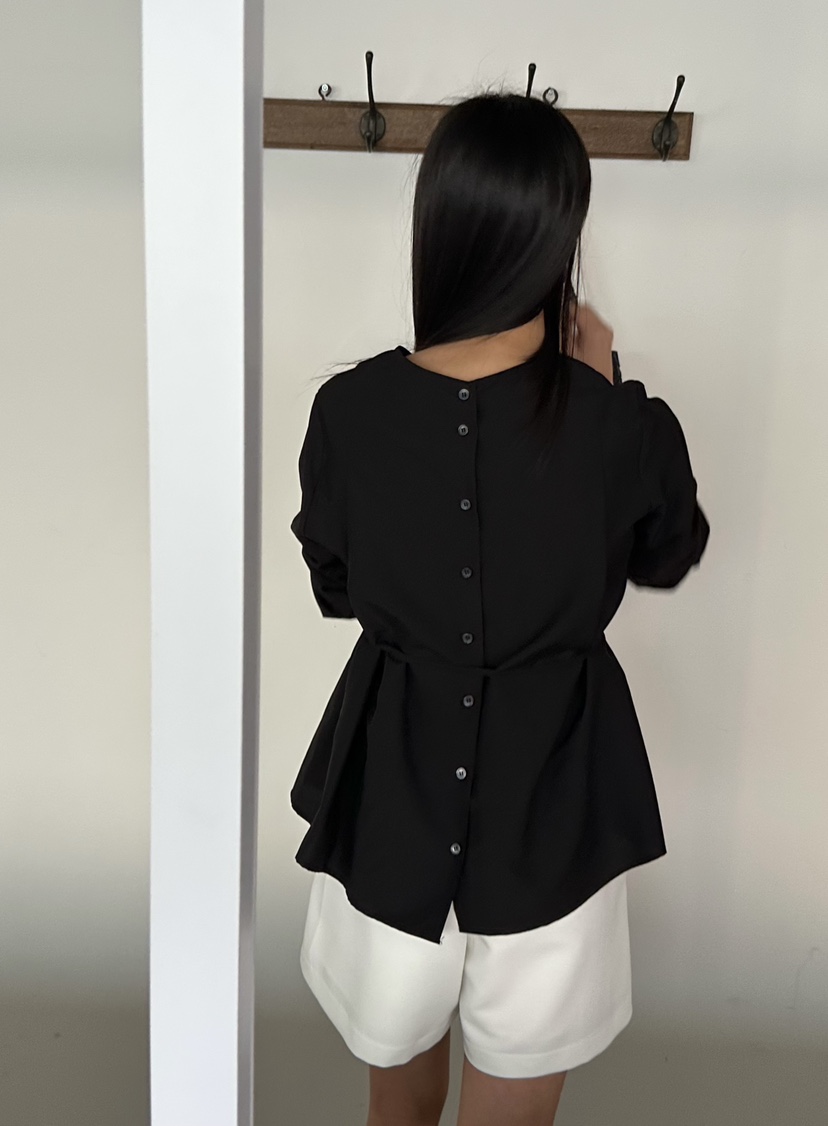 LE VASE韓國直郵女裝新品人氣休閑時尚襯衫蕾絲衫含腰繩LE VASE襯衫/蕾絲衫