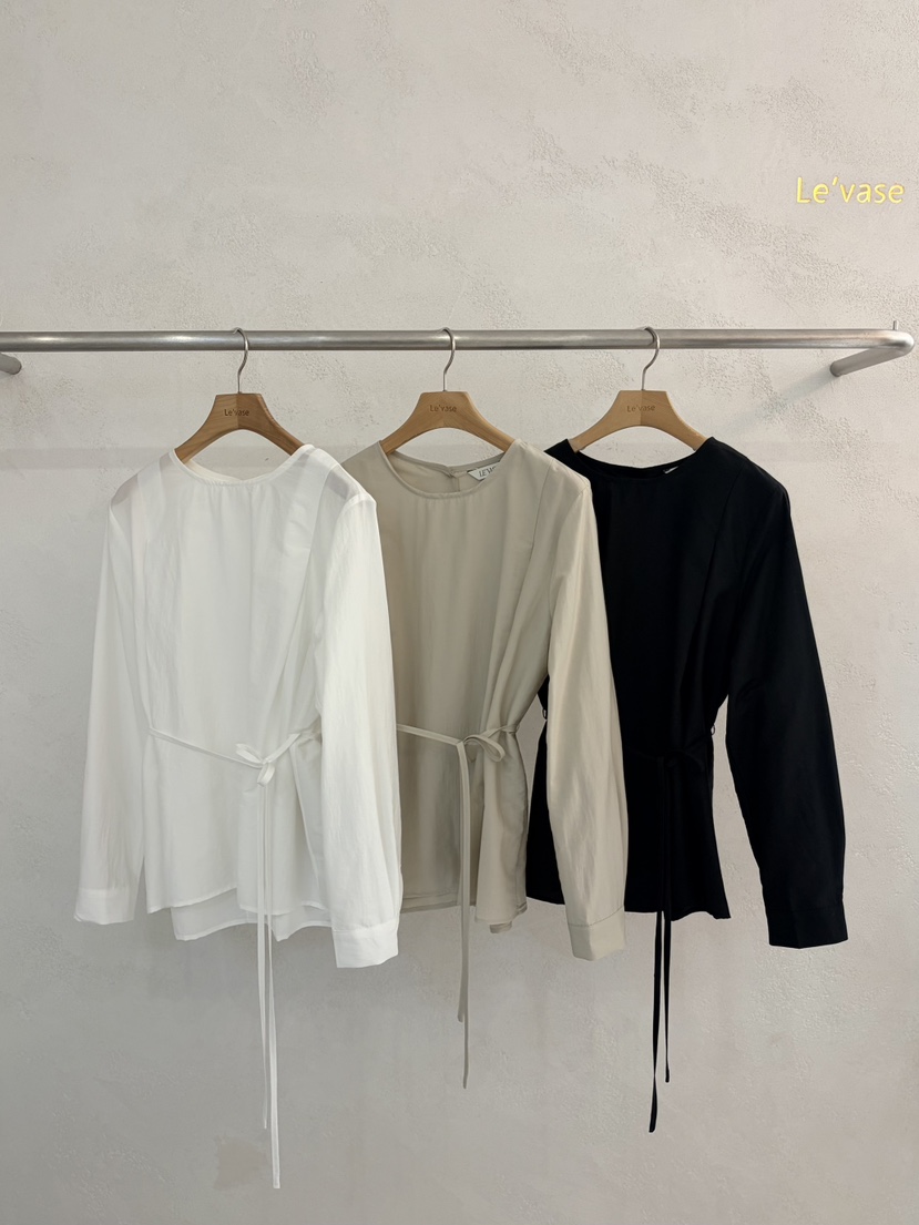 LE VASE韓國直郵女裝新品人氣休閑時尚襯衫蕾絲衫含腰繩LE VASE襯衫/蕾絲衫