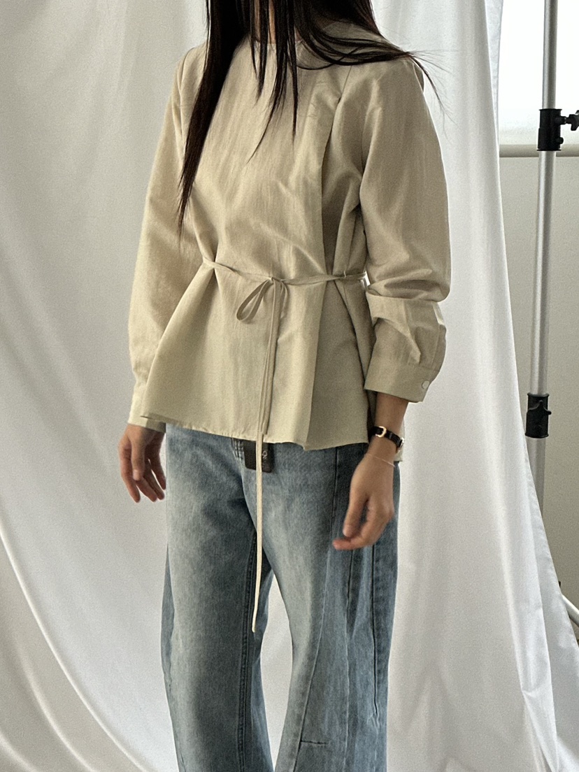 LE VASE韓國直郵女裝新品人氣休閑時尚襯衫蕾絲衫含腰繩LE VASE襯衫/蕾絲衫圖色2