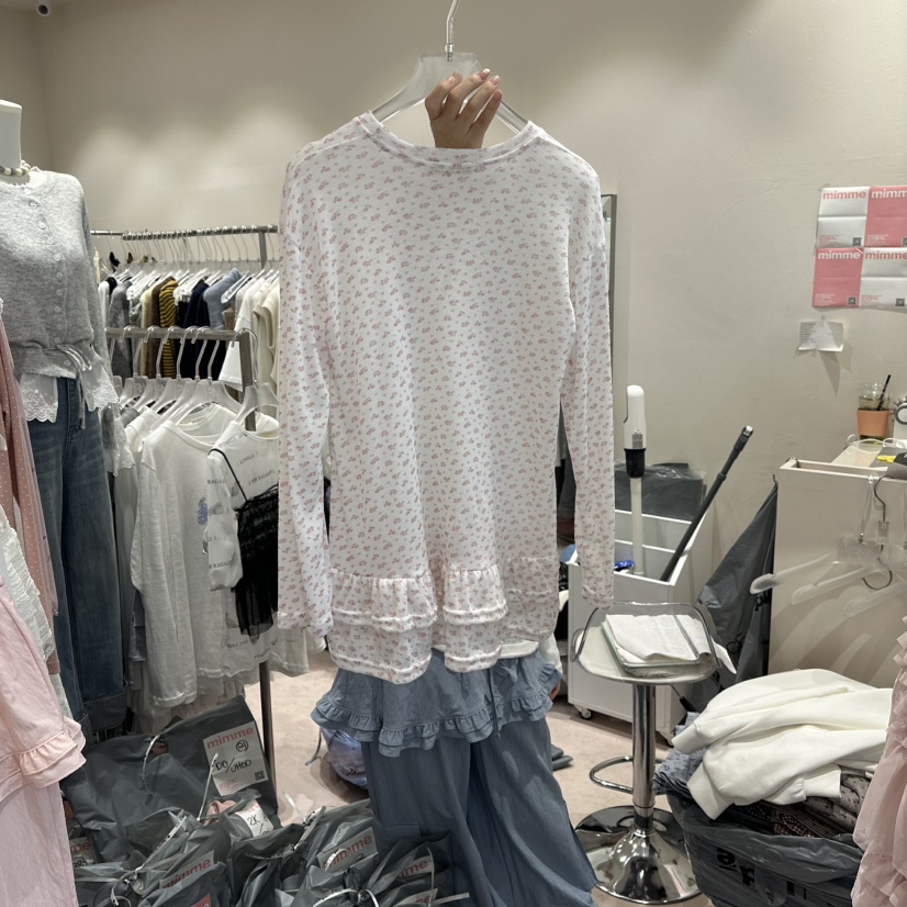 MIMME/LOOKK東大門直郵女裝新品休閑推薦長袖T恤荷葉邊花朵MIMME/LOOKK長袖T恤