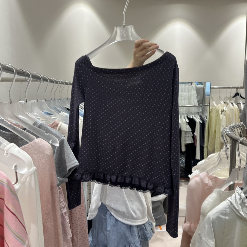 MIMME/LOOKK東大門代購女裝新款熱賣26春夏長袖T恤下擺蕾絲MIMME/LOOKK長袖T恤圖色3