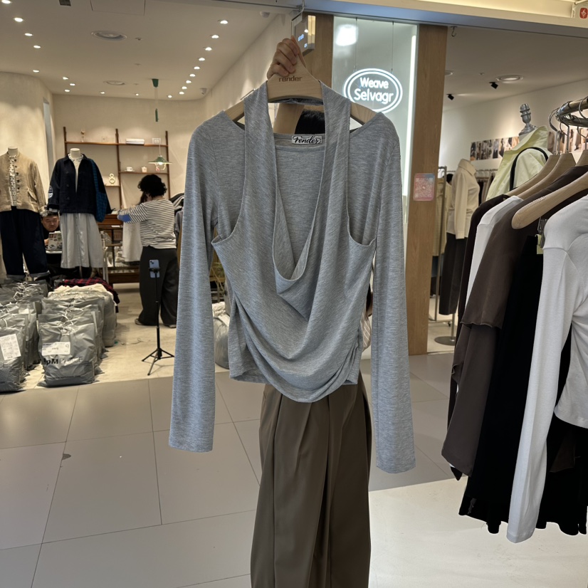 RENDER東大門代購女裝新款熱賣推薦真品26春夏長袖T恤假兩件RENDER長袖T恤圖色2