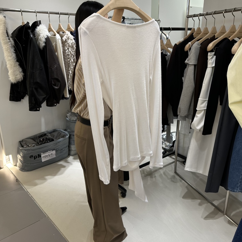 RENDER東大門實拍女裝新款26春夏休閑時尚長袖T恤系帶露肩RENDER長袖T恤