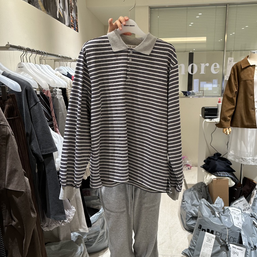 MOREMORE韓國代購女裝新品職業時尚休閑人氣熱賣長袖T恤條紋more more長袖T恤圖色2