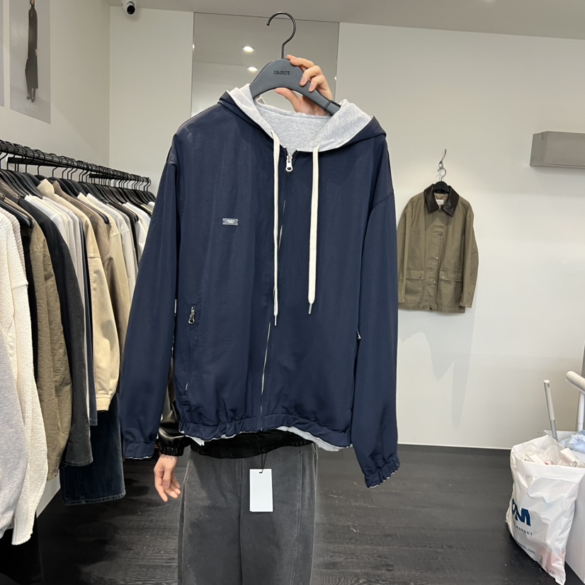 OBJECT東大門實拍女裝新款熱賣休閑26春夏夾克連帽拉鏈衫雙面OBJECT夾克圖色1
