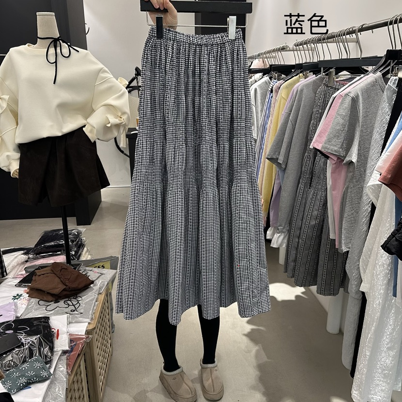 A.CES東大門實拍女士新品真品休閑職業長裙格紋蕾絲褶裥A.CES長裙圖色1