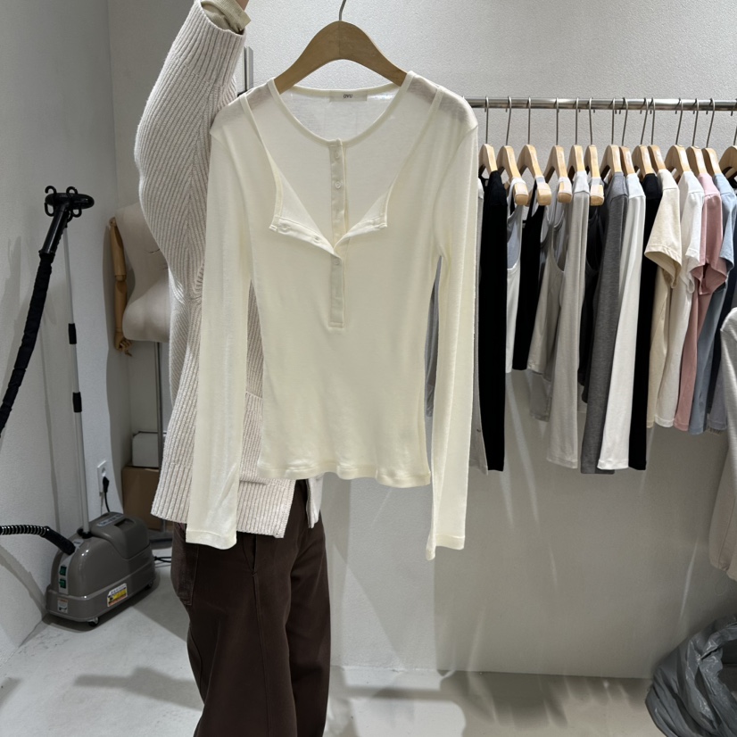 OVU韓國直郵女士新品26春夏時尚職業休閑人氣長袖T恤假兩件OVU長袖T恤圖色1