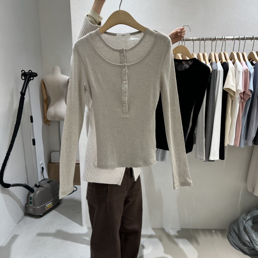 OVU韓國直郵女士新品26春夏時尚職業休閑人氣長袖T恤假兩件OVU長袖T恤圖色3