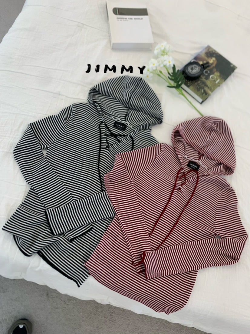 JIMMY東大門直郵女士新品熱賣推薦26春夏長袖T恤連帽衫條紋JIMMY/REMAKE長袖T恤