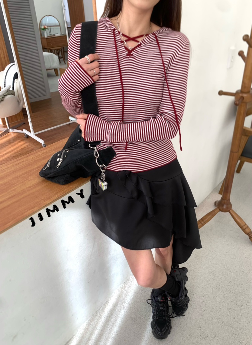 JIMMY東大門直郵女士新品熱賣推薦26春夏長袖T恤連帽衫條紋JIMMY/REMAKE長袖T恤