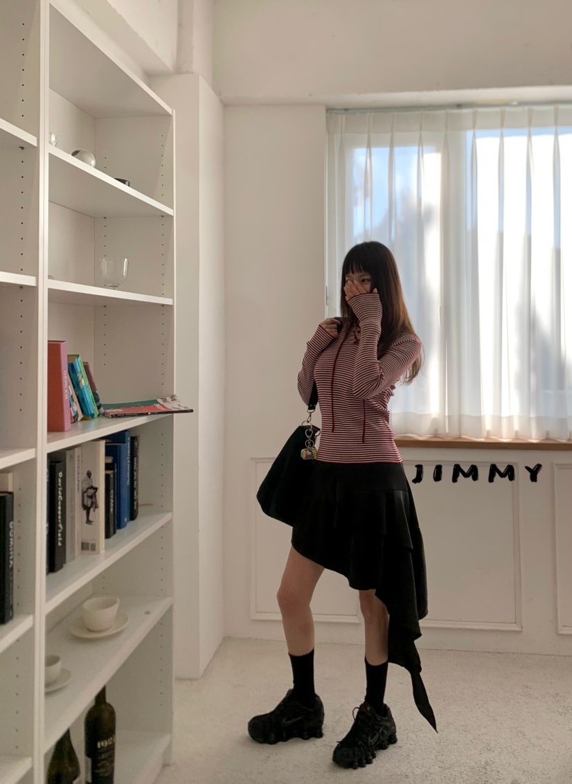 JIMMY東大門直郵女士新品熱賣推薦26春夏長袖T恤連帽衫條紋JIMMY/REMAKE長袖T恤