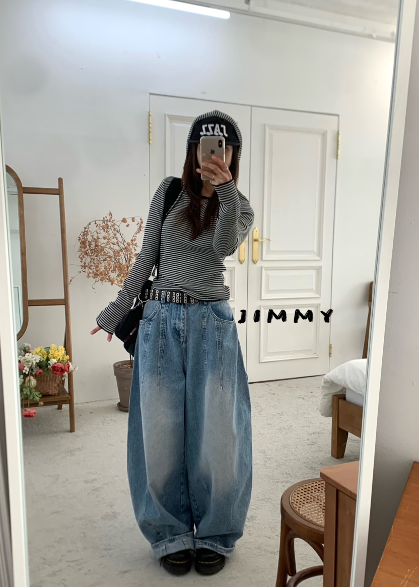 JIMMY東大門直郵女士新品熱賣推薦26春夏長袖T恤連帽衫條紋JIMMY/REMAKE長袖T恤