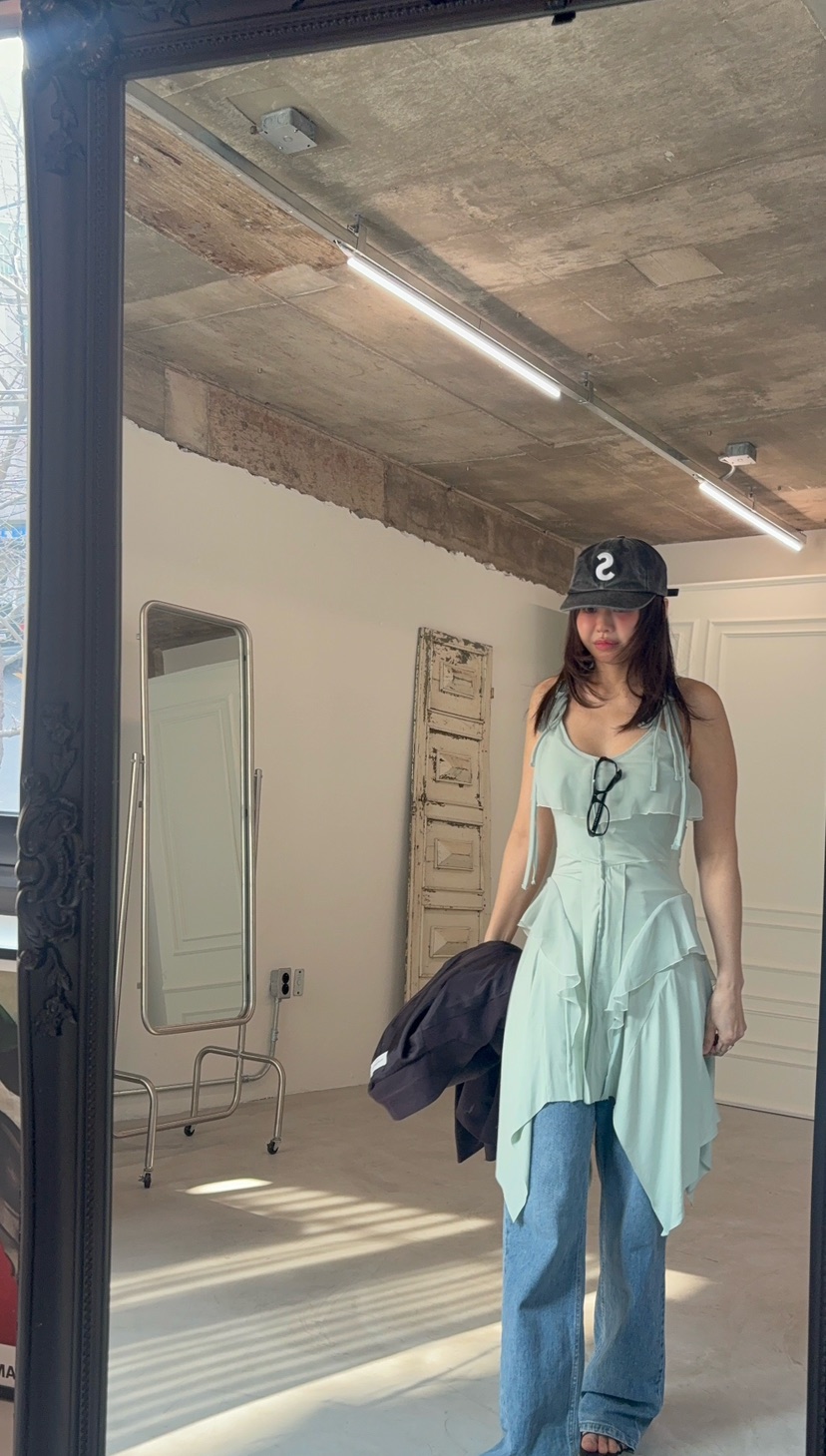 PLATFORM-L東大門實拍女裝新品人氣連衣裙不含飾品不對稱荷葉邊PLATFORM連衣裙