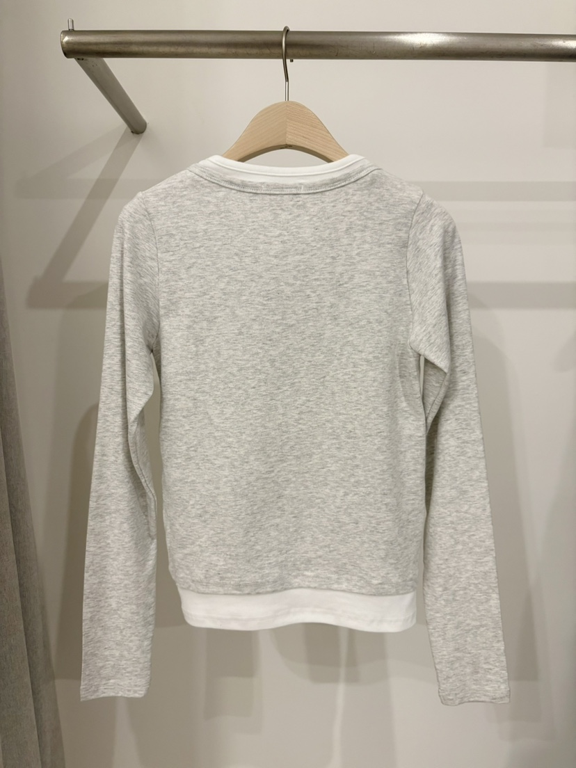 LAI東大門代購女裝新款推薦休閑時尚26春夏長袖T恤假兩件紐扣Lai長袖T恤