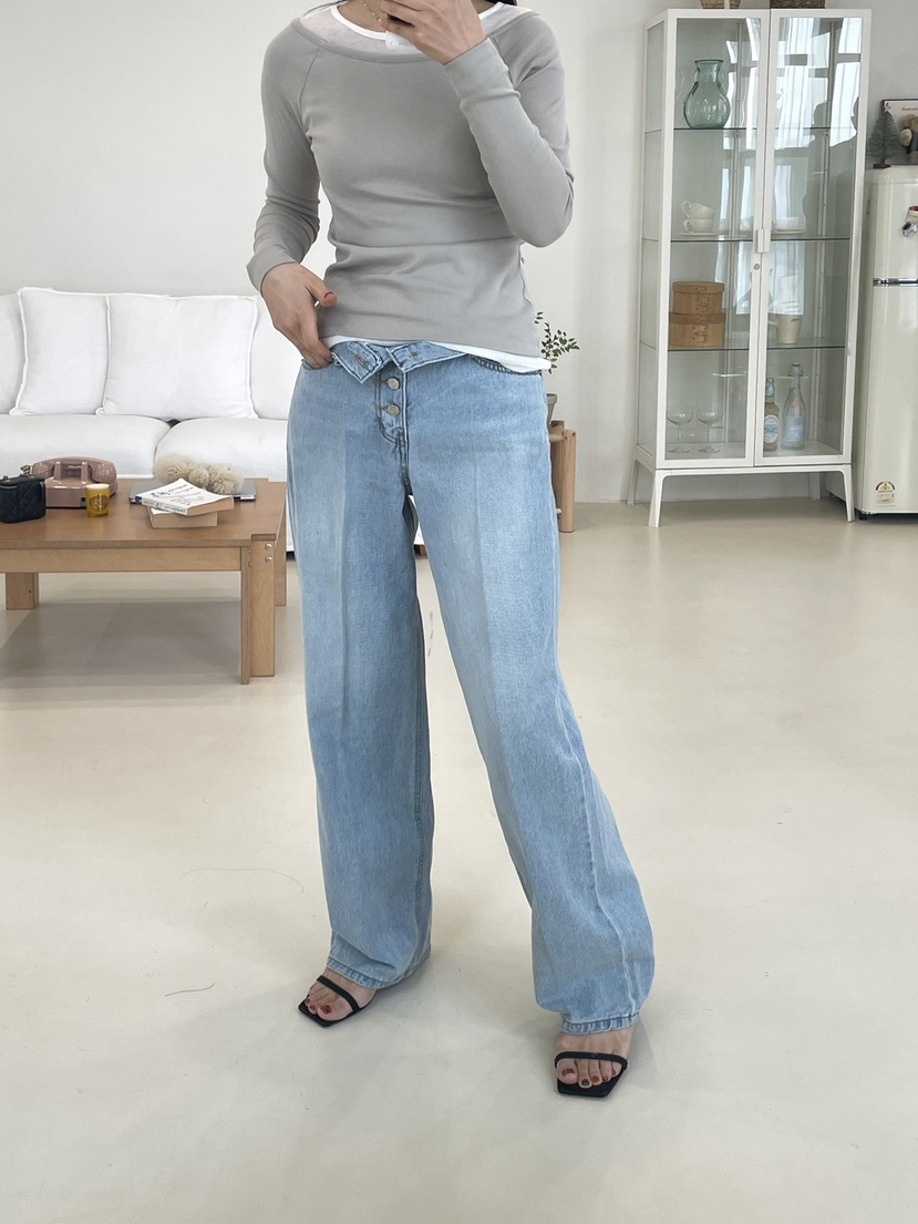 EDITION-P韓國代購女士新品時尚人氣26春夏休閑牛仔褲紐扣EDITION/CHAHEE牛仔褲