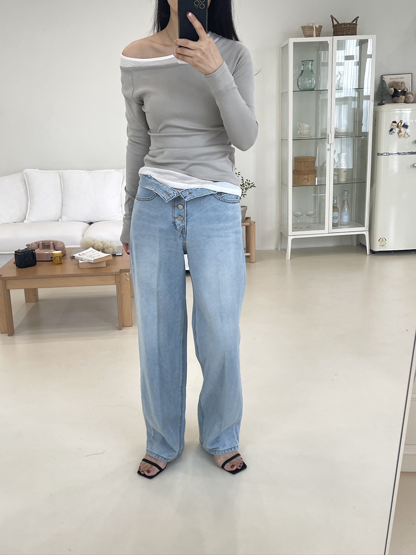 EDITION-P韓國代購女士新品時尚人氣26春夏休閑牛仔褲紐扣EDITION/CHAHEE牛仔褲