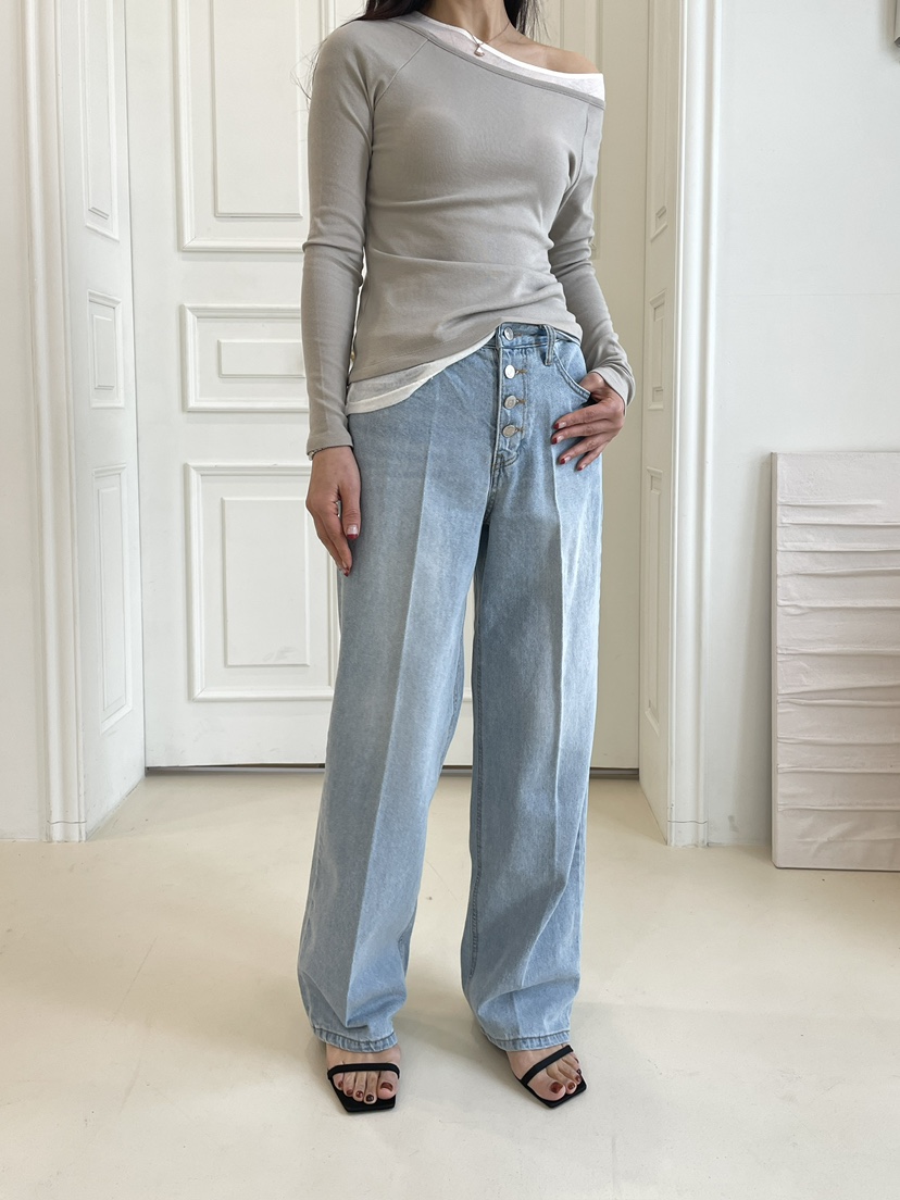 EDITION-P韓國代購女士新品時尚人氣26春夏休閑牛仔褲紐扣EDITION/CHAHEE牛仔褲圖色1