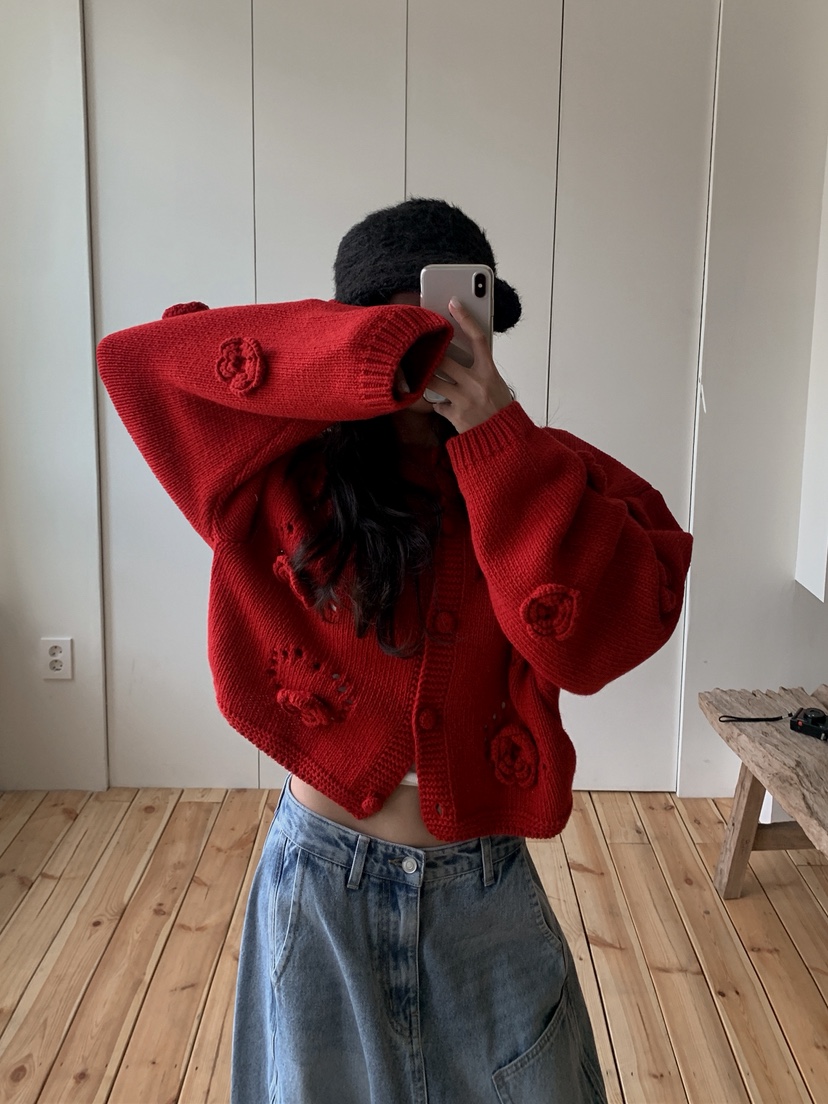 OURWAVE/OUR ROOM東大門實拍女士新品真品針織衫花朵開衫Our Wave/Our Room針織衫