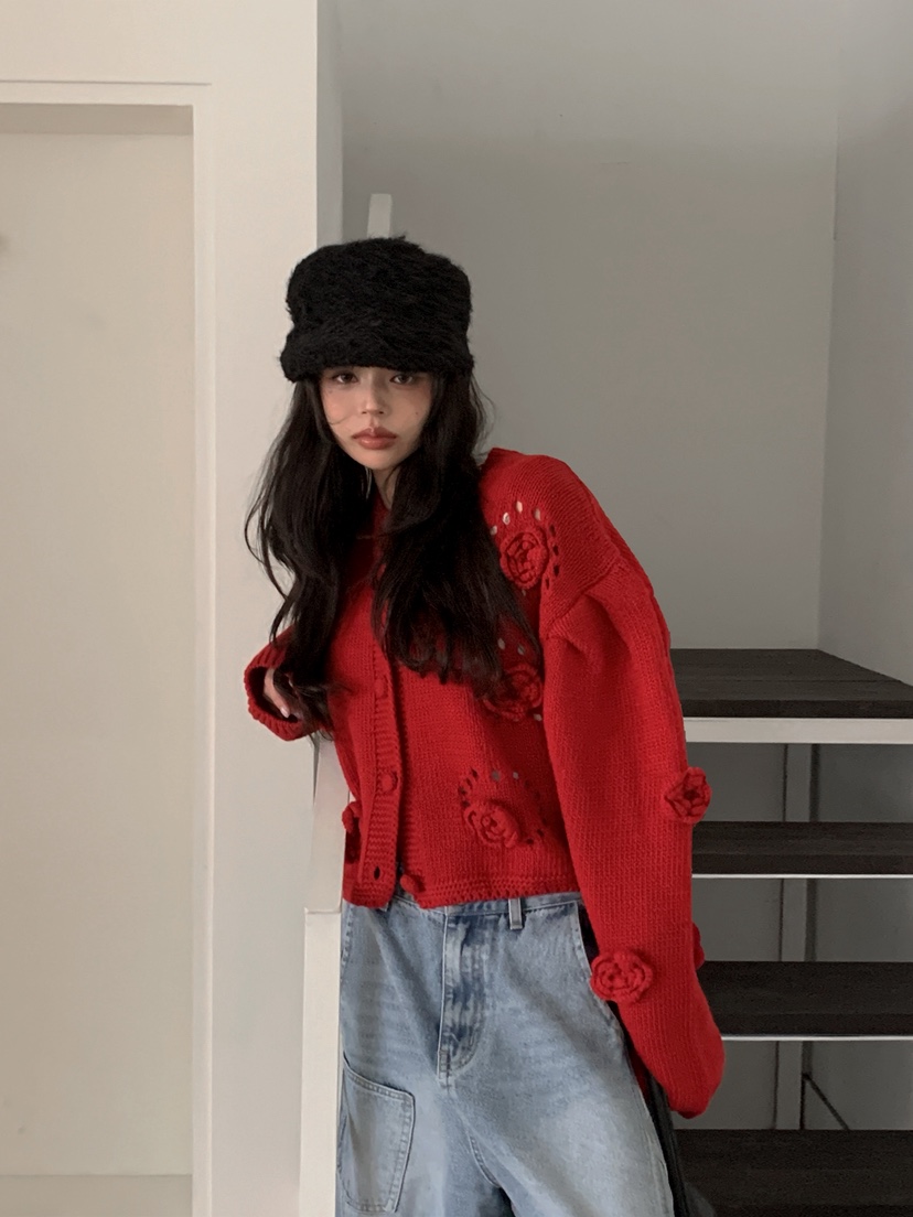 OURWAVE/OUR ROOM東大門實拍女士新品真品針織衫花朵開衫Our Wave/Our Room針織衫