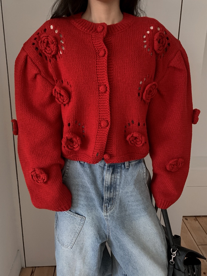 OURWAVE/OUR ROOM東大門實拍女士新品真品針織衫花朵開衫Our Wave/Our Room針織衫