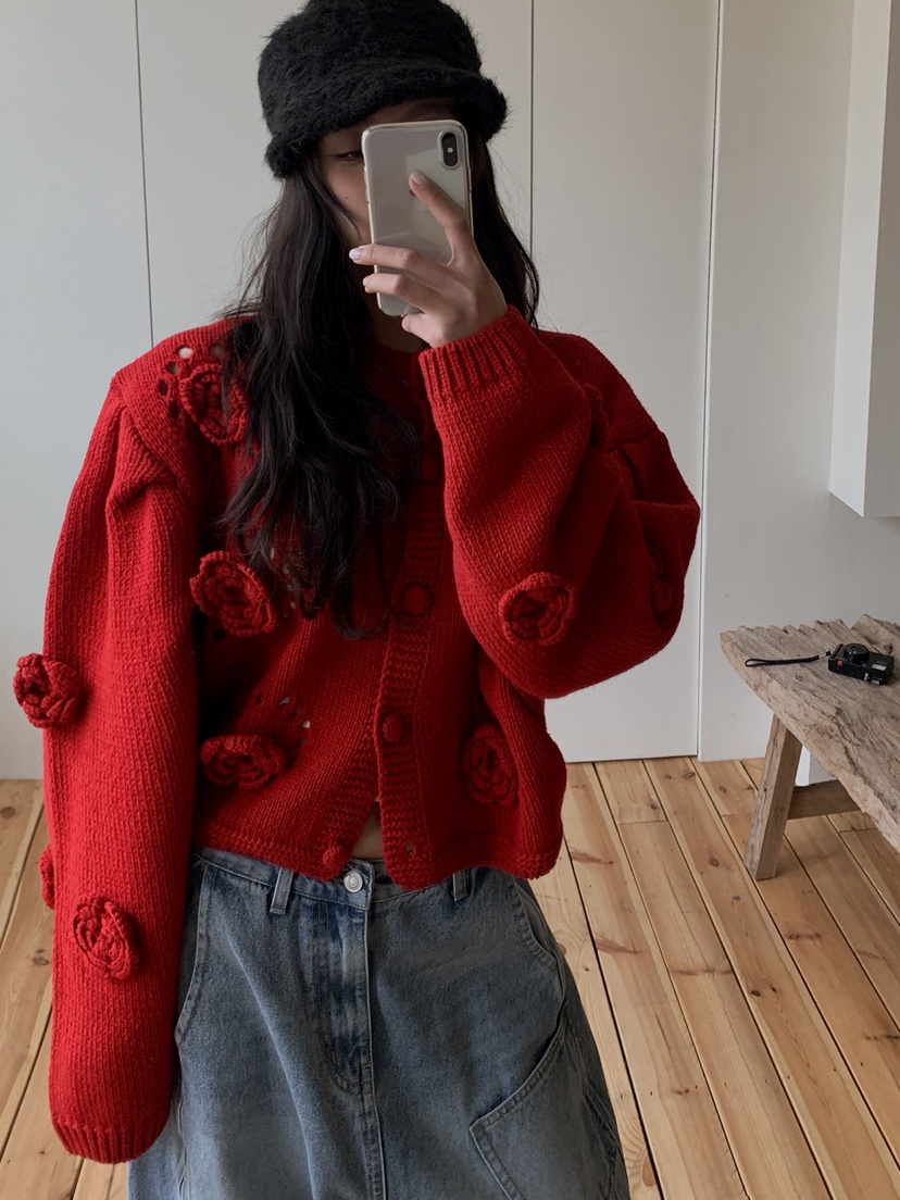 OURWAVE/OUR ROOM東大門實拍女士新品真品針織衫花朵開衫Our Wave/Our Room針織衫