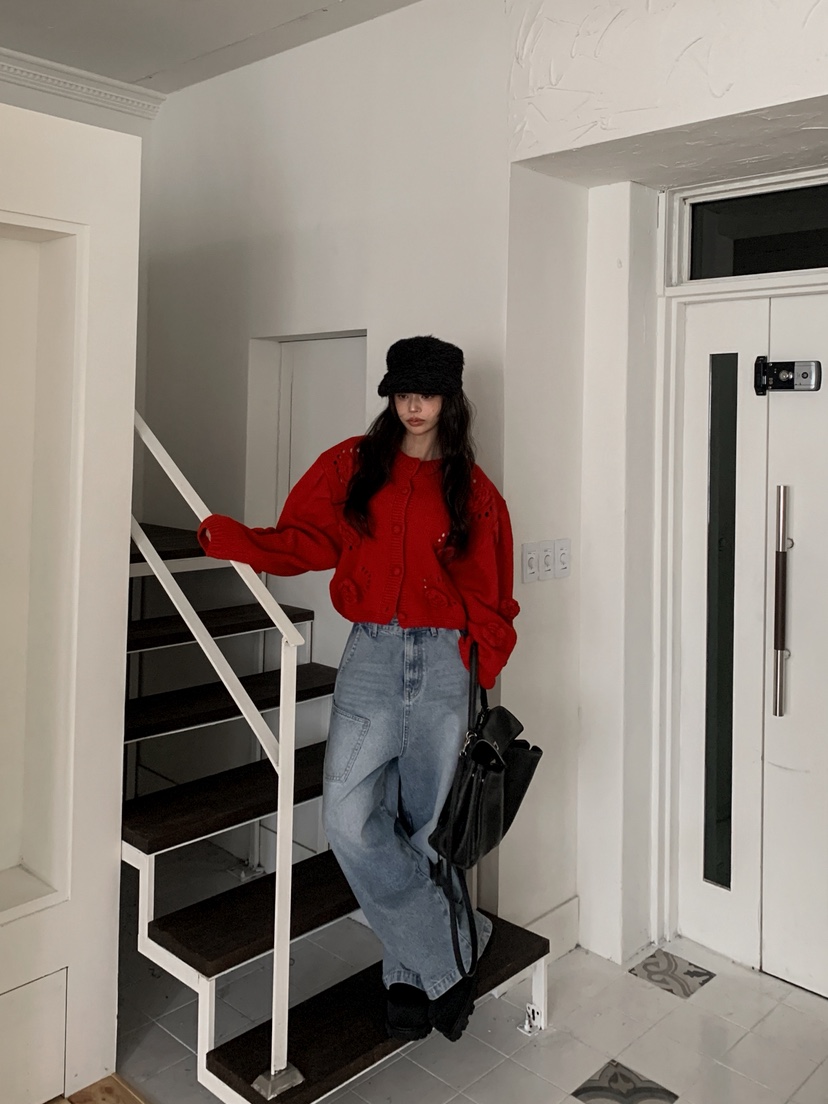 OURWAVE/OUR ROOM東大門實拍女士新品真品針織衫花朵開衫Our Wave/Our Room針織衫