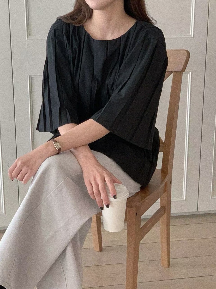 THE ABLE韓國直郵女裝新品休閑人氣熱賣職業襯衫蕾絲衫褶皺THE ABLE/TA襯衫/蕾絲衫