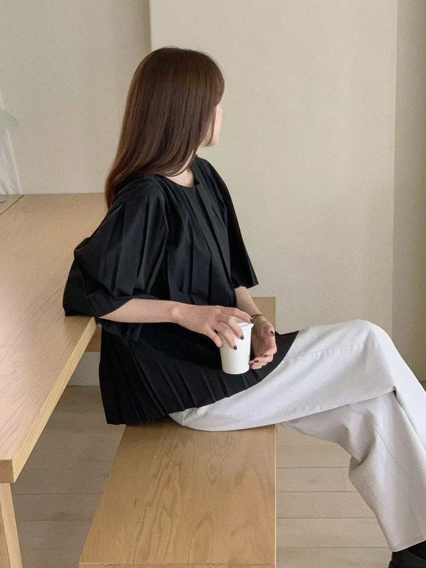 THE ABLE韓國直郵女裝新品休閑人氣熱賣職業襯衫蕾絲衫褶皺THE ABLE/TA襯衫/蕾絲衫