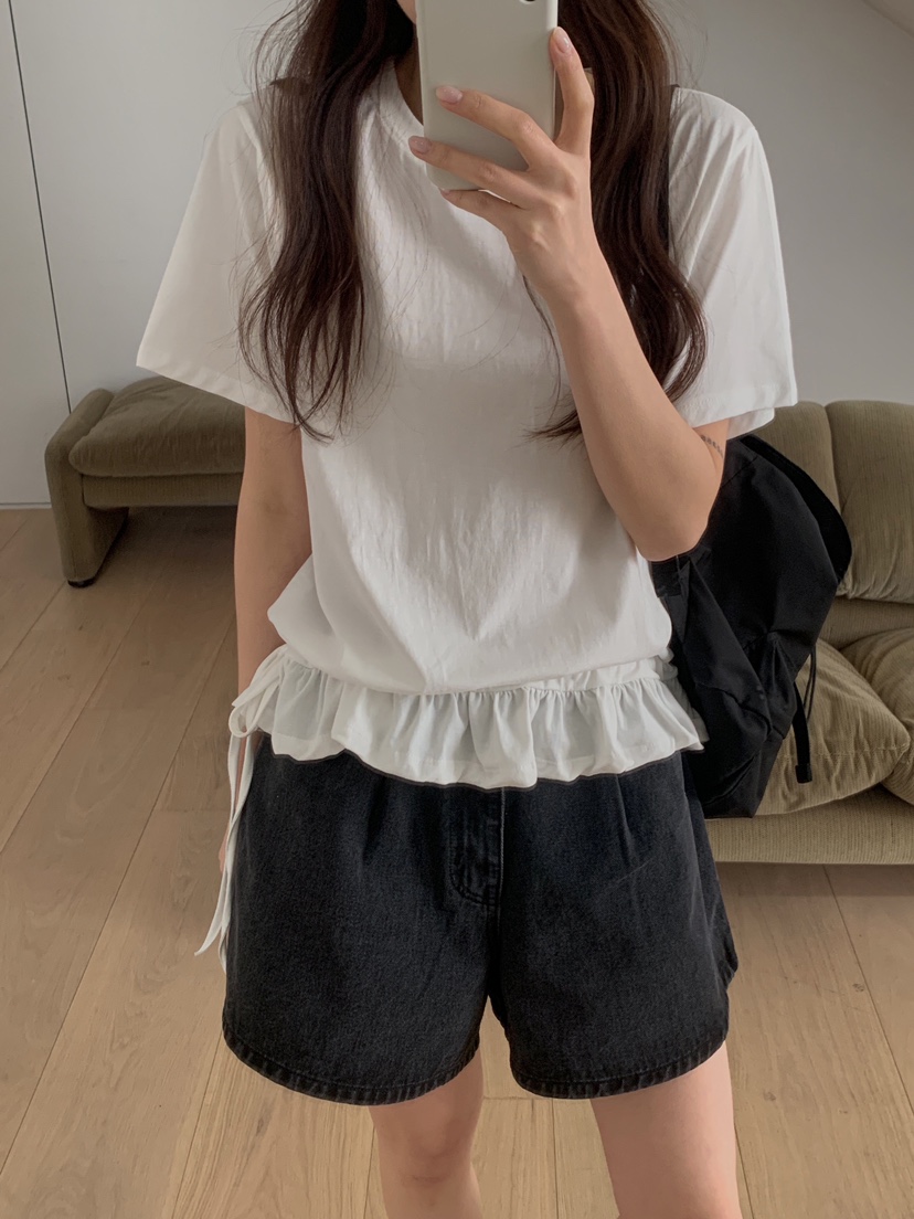 FORMSTUDIO韓國代購女士新款休閑真品時尚職業推薦T恤荷葉邊FORMSTUDIOT恤