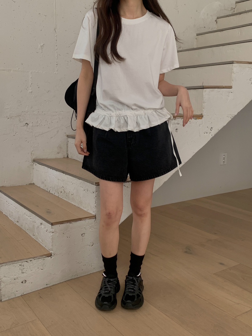 FORMSTUDIO韓國代購女士新款休閑真品時尚職業推薦T恤荷葉邊FORMSTUDIOT恤